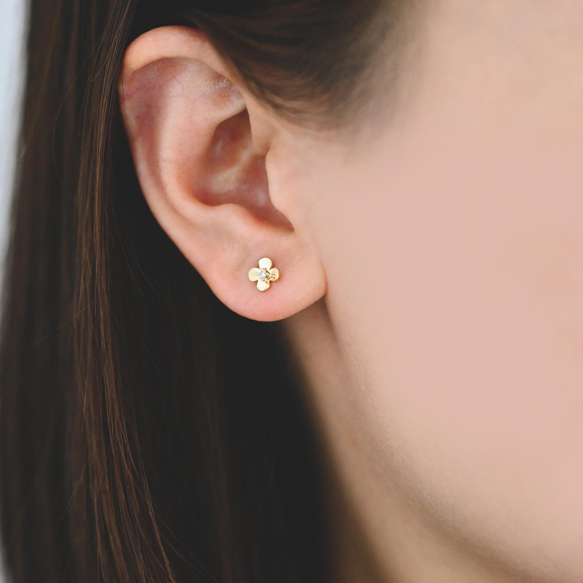 10pcs CZ Pave Gold/ Silver Flower Earrings 6mm, 18K Gold/ Rhodium plated Brass, Floral Stud Earrings (GB-4453)